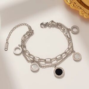 Silver Plated layered mother of pearl Bracelet stainless steel womens jewelry